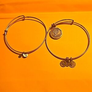 Alex and Ani Initial L Charm Bangle, and a Plain Charm Bracelet, Both Goldtone